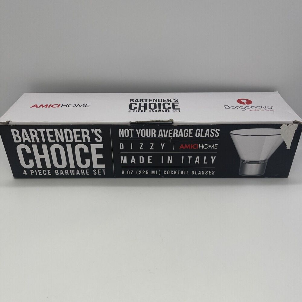 Borgonovo Bartenders Choice 4 Piece Set 8oz Cocktail Glasses Made in Italy